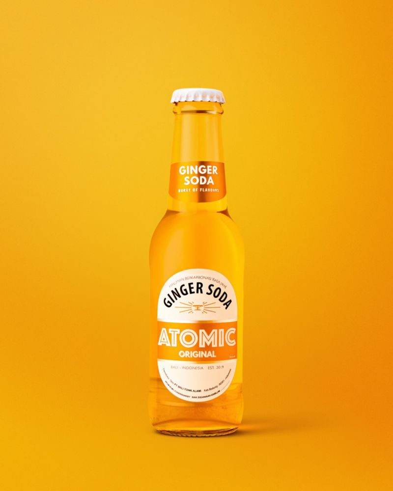 Atomic Ginger Soda on an orange background